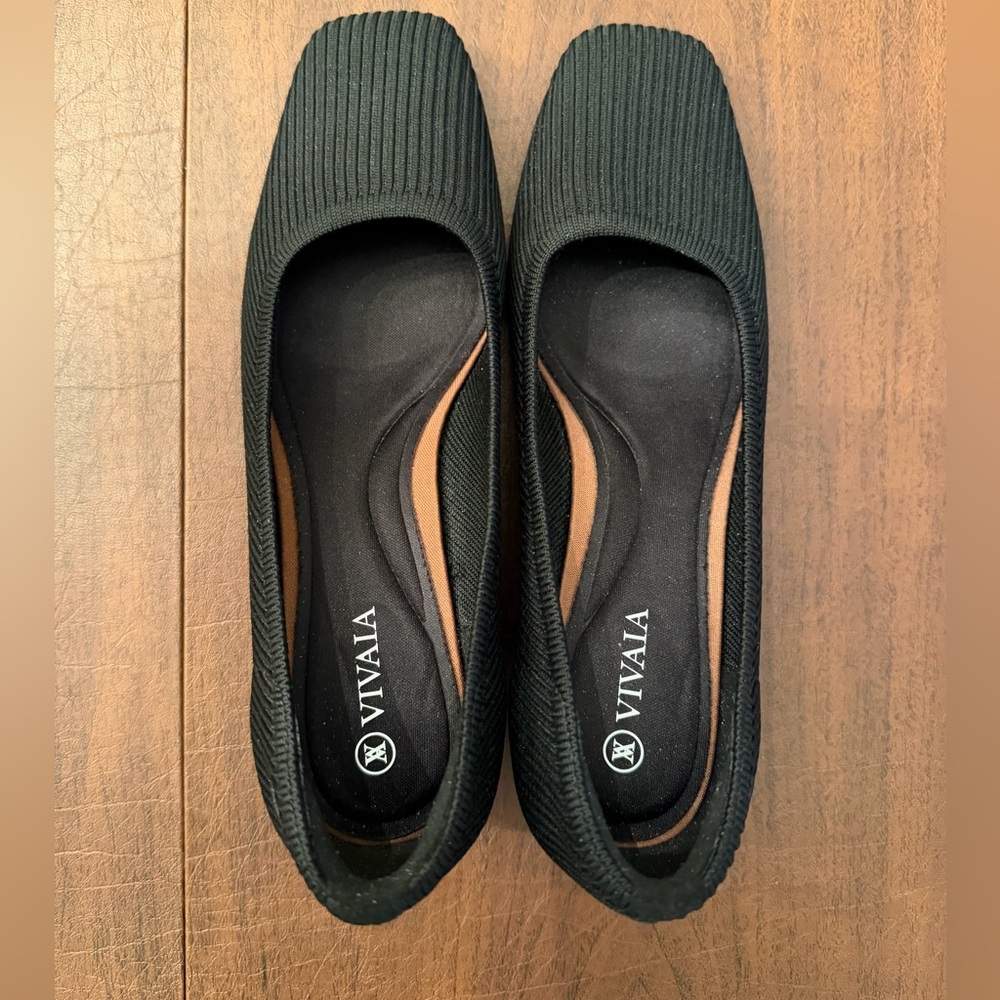 Vivaia Square-Toe Margot Chunky Heels Black Knit Pumps EU38(7-7.5) - Picture 2 of 4